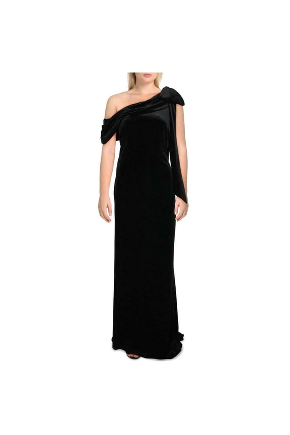 Womens Black Sleeveless Asymmetrical Neckline Full-Length Formal Dress S