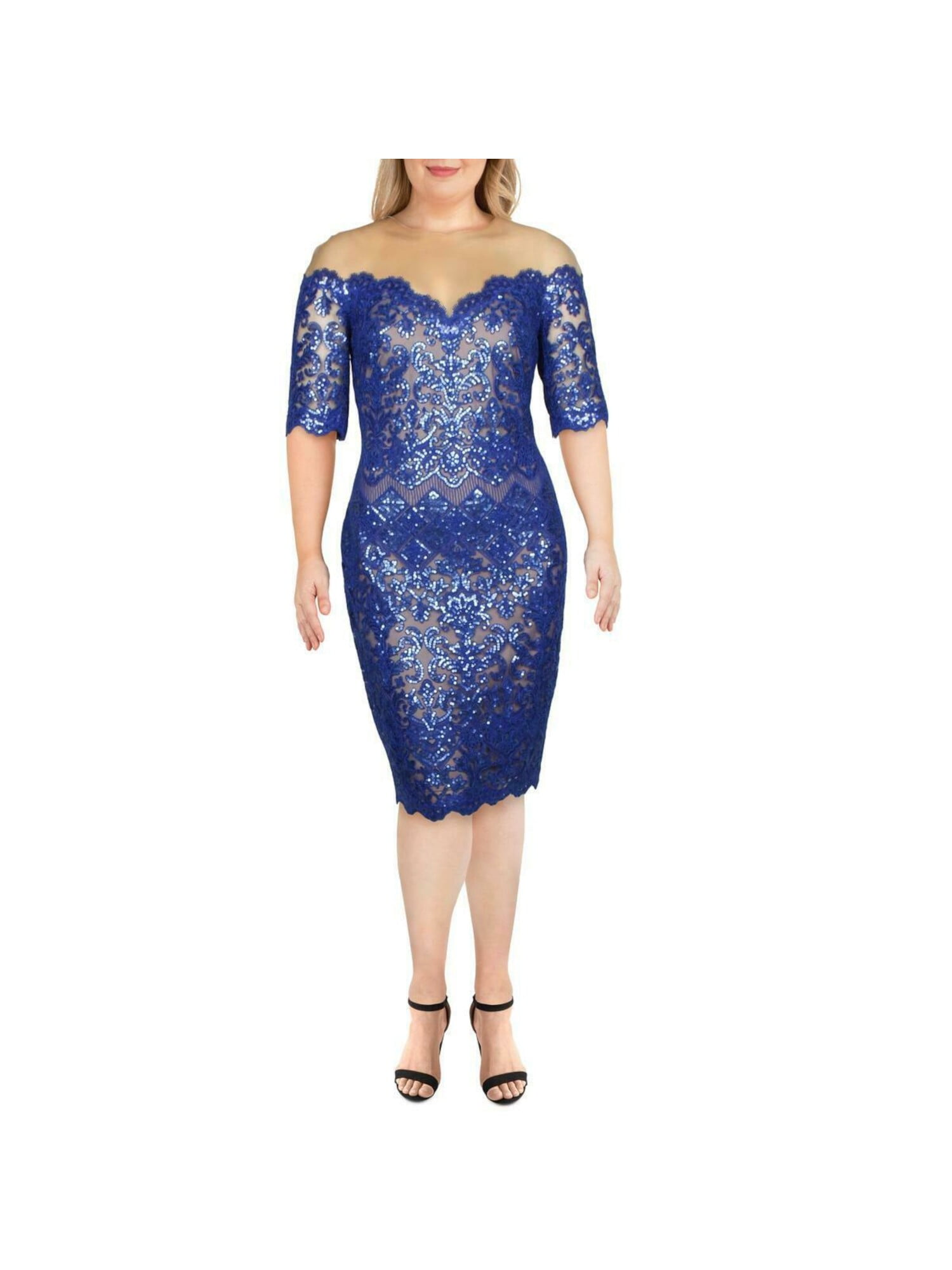 TADASHI SHOJI Womens Blue Sequined Lace Sheer Short Rwanda | Ubuy