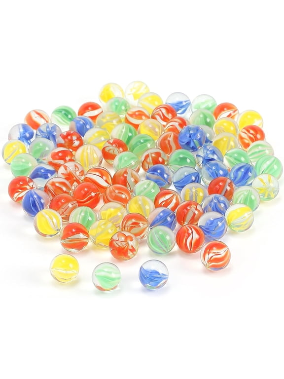100 Pieces Glass Marbles for Marble Games, 0.55 inch(50pcs) /0.63 inch (50pcs), Eight-petaled mixed-color flower