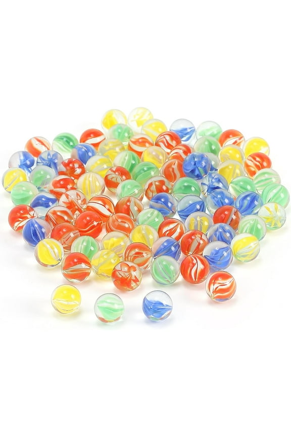 100 Pieces Glass Marbles for Marble Games, 0.55 inch(50pcs) /0.63 inch (50pcs), Eight-petaled mixed-color flower