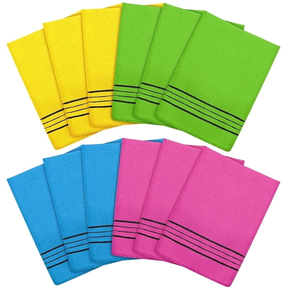 TAETOE 12 Pieces Korean Exfoliating Mitt Glove Italy Towel Body Skin Scrubber Exfoliating Scrubber for Remove Dead Skin Washcloth Korean(Small,Yellow, Green, Blue, Pink)