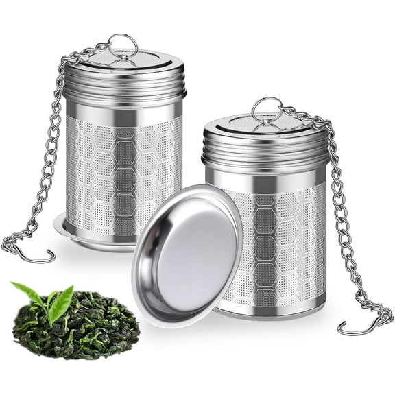 TAETOE 2 Pack Stainless Steel Tea Infusers, Extra Fine Mesh Strainers with Drip Trays, Brew Loose Tea