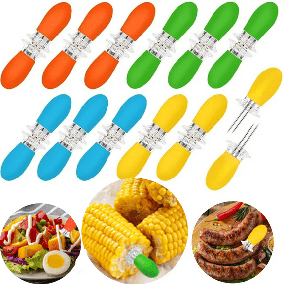 TAETOE 24 Pcs Stainless Steel Corn Cob Holders with Silicone Handle & Convenient Butter Spreading Tool
