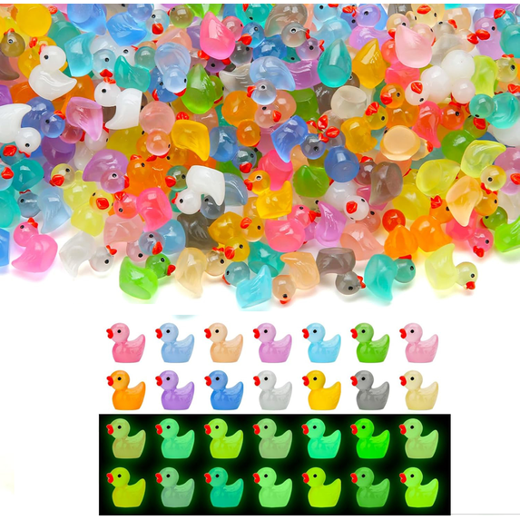 TAETOE 240pcs Luminous Mini Resin Ducks, Tiny Animals Bulk Glow in The Dark Small Plastic Miniature Ducks Figures for Dollhouse Decor Micro Garden Home Landscape Aquarium Craft Gifts Party Favors Toy