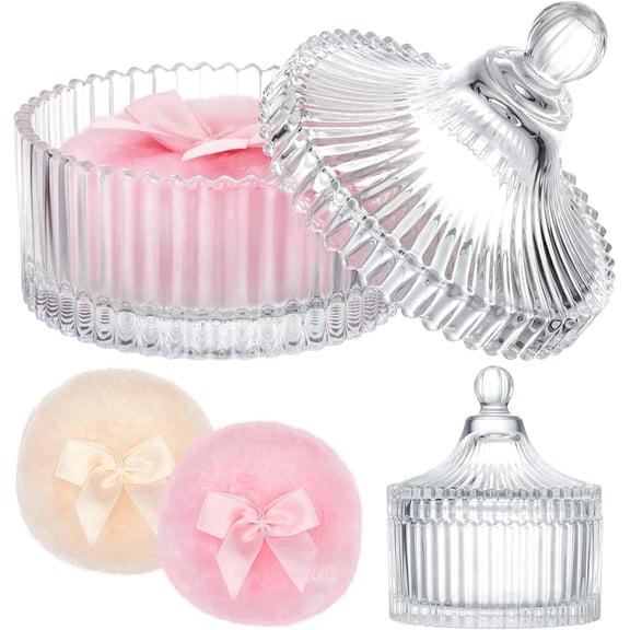 TAETOE 3 Pcs Large Body Powder Puff and Container Valentine's Day gift Powder Container with Puff Crystal Case Soft Washable Reusable Velour Face Body Glitter Wet Dry Makeup (Classic,Clear)