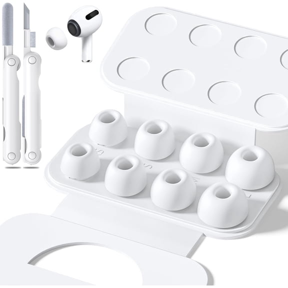 TAETOE 4 Pairs Replacement Ear Tips for AirPods Pro 2nd/1st Generation with Portable Storage Box & Cleaner Pen,Noise Reduction Holewith & Built-in dust Guard Screen,Silicone EarTips(White)