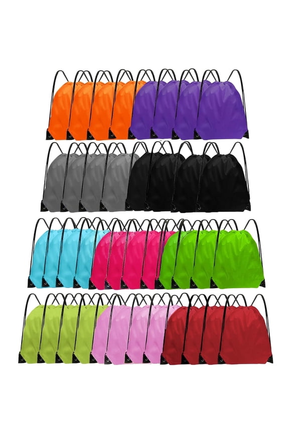 40 Pack Drawstring Backpacks Bulk - Waterproof Nylon Cinch Bags (10 Colors)