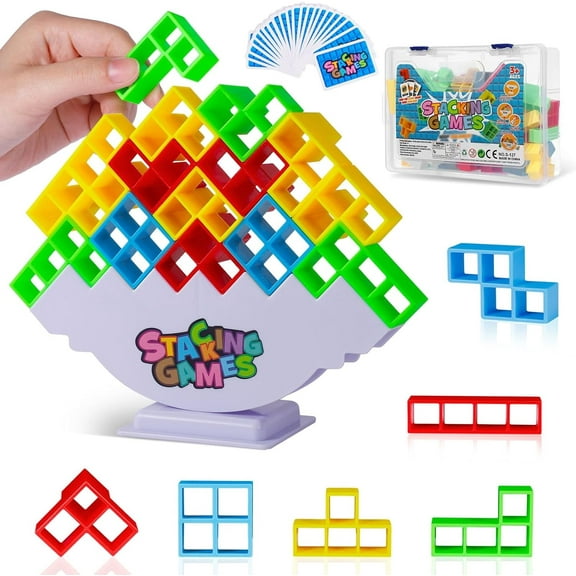 TAETOE 64Pcs Tetra Tower Stacking Blocks Game, Board Games for Families, Parties, Travel and Team Building, Suitable for 1-4 Players Kids & Adults Toys