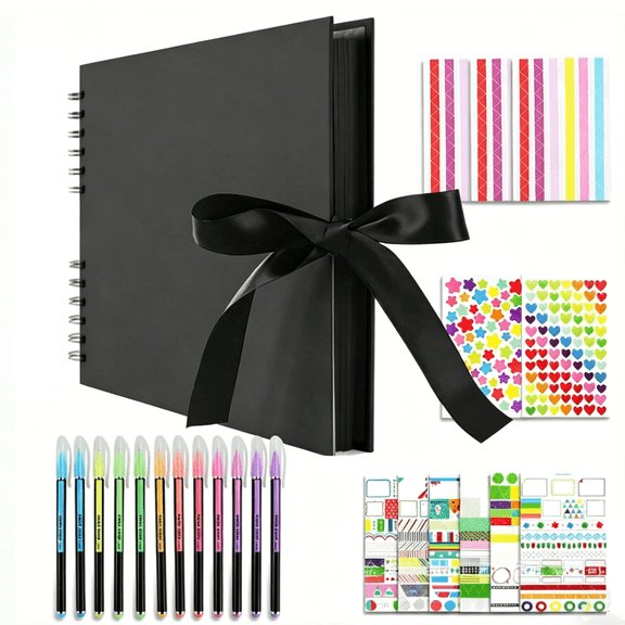 TAETOE 80 Pages Scrapbook Album with 10 Metallic Markers,Craft Paper Photo Album for Wedding and Anniversary, Family DIY Scrapbook Accessories with Scrapbooking Stickers Corners(Black