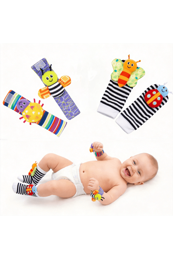 Baby Wrist Rattle Socks and Foot Finder Set, Perfect Baby Toys for 0-12 Months Newborn Boys and Girls As Shower Gifts, Garden Bug Series
