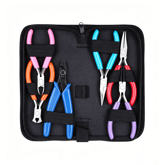 TAETOE Jewelry Making Tools Kit: 6pc Set, Including Needle Round Nose, Wire Cutters, Crimper & End Nippers for Beading & Craft