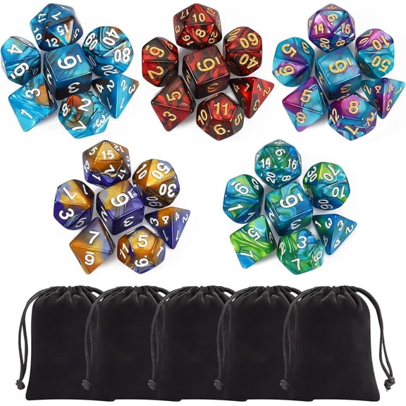 TAETOE Polyhedral Dice Set- DND Role Playing Dice For Dungeons And Dragons RPG Table Games,Multi-Color,5 Sets, Totaling 35 Pcs