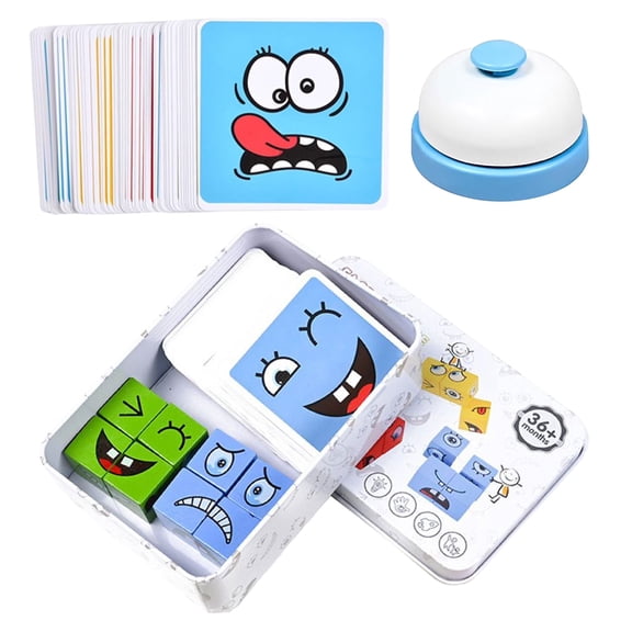 TAETOE Wooden Face Changing Magic Cube Game, Expression Puzzle Building Blocks Pattern Matching Game, Educational Puzzles Toy Board Games for Kids and Adults with Bell