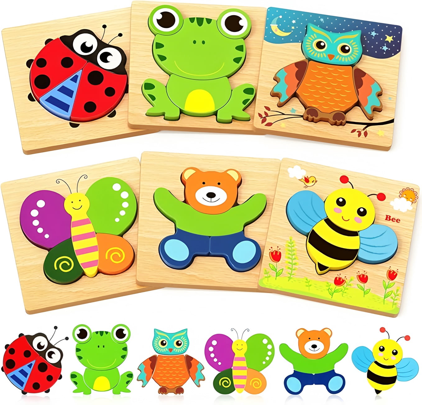 TAETOE Wooden Puzzles Toddler Toys Gifts for 1 2 3 Year Old Boys Girls ...