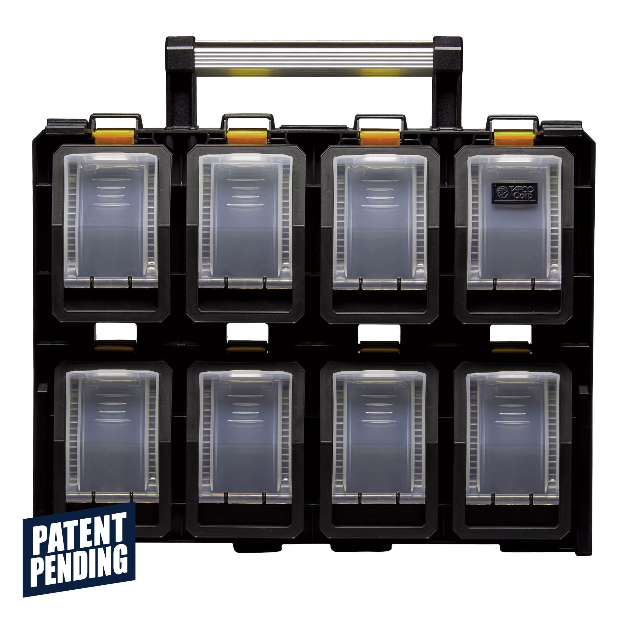 TAFCO 8-Compartment Wall Mount Quick Release Small Parts Organizer, Yellow