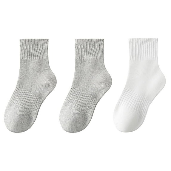 Xfvqtps 3 Pairs Children Boys and Girls Crew Socks Long Tube Solid Color Sweat Absorbing Comfort Breathable Soft Cotton Socks for 3-16 Years White
