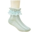 thumbnail image 1 of Xfvqtps 3 Pairs Girls Ruffle Socks Lace Mid Tube Sweet Princess Elastic Comfort Breathable Soft Frilly Socks Green, 1 of 4