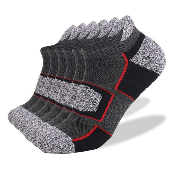 Xfvqtps 6 Pairs Unisex Sports Socks Ankle Color Blocking Thickened Towel Bottom Sweat Absorbing Comfortable Elastic Breathable Soft Running Mountaineering Socks Dark Gray