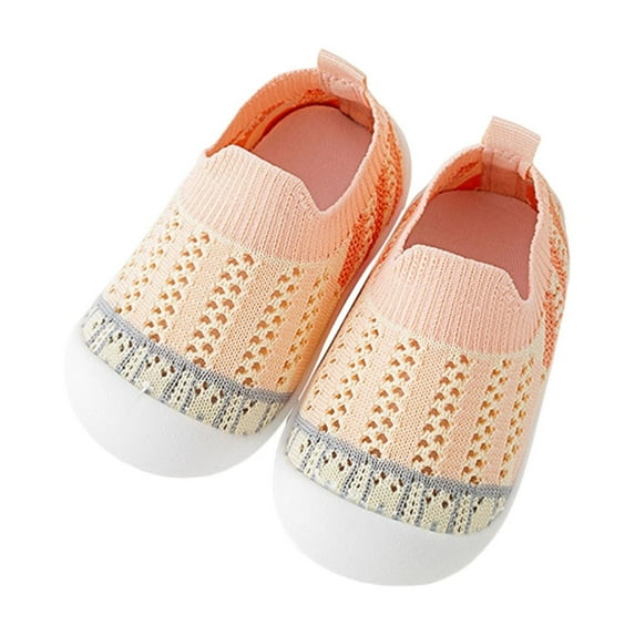 Xfvqtps Baby Boys and Girls Walking Shoes Color Blocking Hollowing Out Breathable Non Slip Lightweight Mesh Infant Prewalker Spring New Baby Knit Indoor Floor Single Sweat Shoes Pink