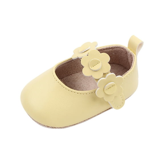 Xfvqtps Baby Girls PU Mary Jane Flats Flower Cute Non-slip Soft Sole PU Prewalker Toddler Shoes Fashion Bottom Sandals Yellow