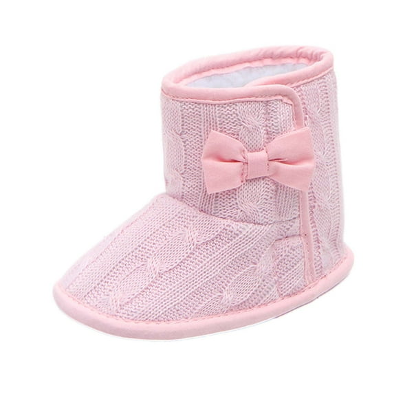 Xfvqtps Baby Girls Thicken Lining Boots Fluffy Plush Knit Bowknot Keep Warm Non Slip Winter Boots Toddler Cute Soft Cotton Shoes Pink