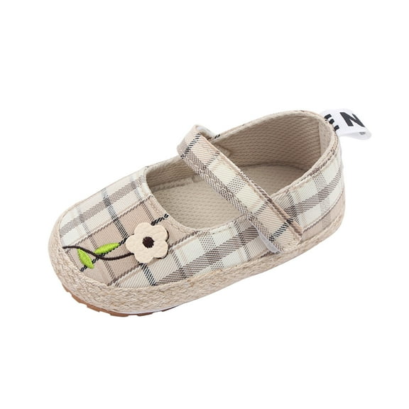 Xfvqtps Baby Girls Walking Shoes Flower Fashion Grid Cute Non-slip Soft Sole PU Prewalker Toddler Shoes Lattice Print Bottom Sandals Beige