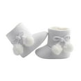 thumbnail image 1 of Xfvqtps Baby Snow Boots with Grippy Knitting Plush Lining Bowknot Cute Plush Pompom Solid Color Non Slip Thickened Soft Sole Comfortable Warm Winter Shoes White, 1 of 4