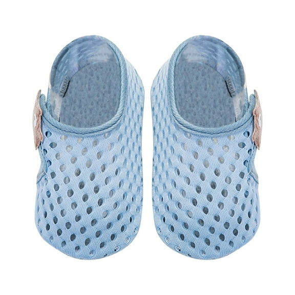 Xfvqtps Baby Walking Shoes with Grippy Velcro Cute Cartoon Print Mesh Hollow out Breathable Non Slip Comfortable Soft Soled Summer Prewalker Light Blue