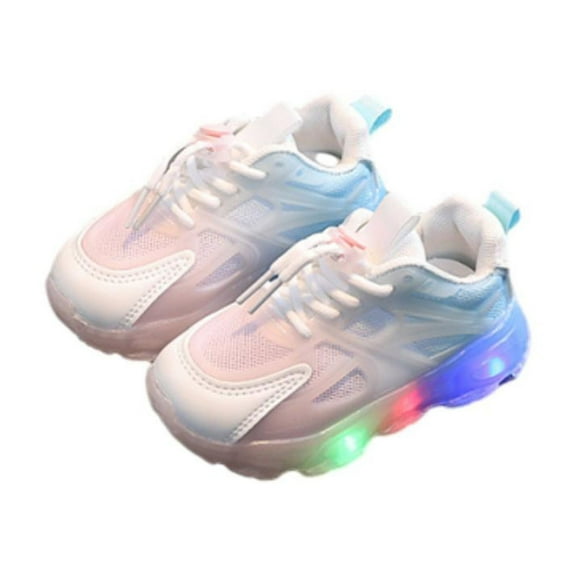 Xfvqtps Boys and Girls Sneakers Slip On Gradient Color Breathable Non-Slip Lightweight Soft Soled Mesh LED Shoes New Sports Leisure Light Comfortable Fabric Running Shoes White