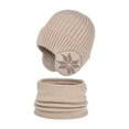 thumbnail image 1 of Xfvqtps Child 2PCS Hat Scarf Set with Ear Flap Plush Lining Snowflake Embroidery Solid Color Simplicity Thickened Windproof Coldproof Warm Winter Hat and Neck Scarf for 4-10 Years Beige, 1 of 6