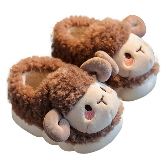 Xfvqtps Children Fuzzy Slippers Cute Sheep Cover Heel Memory Foam Soft Sole Non Slip Thickened Comfortable Warm Indoor Winter Fluffy House Slippers Coffee