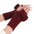 thumbnail image 1 of Xfvqtps Fingerless Gloves for Womens Bowknot Thumb Hole Medium Length Arm Warmer Knitting Crochet Solid Color Fashion Thermal Warm Winter Mittens Wine, 1 of 4