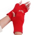 thumbnail image 1 of Xfvqtps Fingerless Gloves for Womens Lace Hollow Out Thumb Hole Medium Length Arm Warmer Knitting Crochet Solid Color Fashion Thermal Warm Winter Mittens Red, 1 of 7