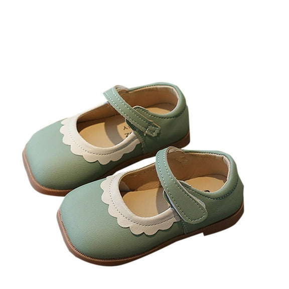 Xfvqtps Girls Small Leather Shoes Lace Elegant Soft Sole Spring PU Dress Shoes Loafers New Medium Children Single Shoes Baby Princess Shoes Green