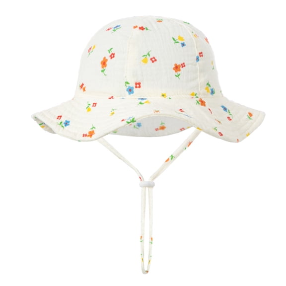Xfvqtps Infant Bucket Hat Adjustable Drawstring Cute Print Wide Brim Wave Edge Sun Protection Sunshade Soft Breathable Outdoor Sun Hat for 3-12 Months White