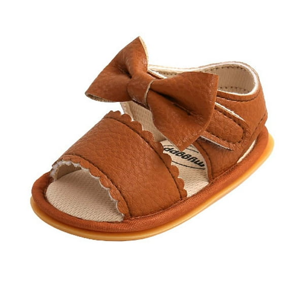 Xfvqtps Infant Girls Sandals Bowknot Lace Hook Loop Open Toe Non Slip Comfortable Soft Sole Leather Prewalker Breathable Soft Bottom Casual Summer Shoes Brown