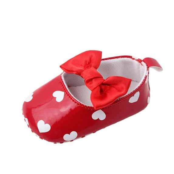Xfvqtps Infant Girls Walking Shoes Mary Jane Love Bowknot Cute Princess Non Slip Soft Sole Artificial Leather Prewalker Toddler Cute Fashion Crib Shoes Red