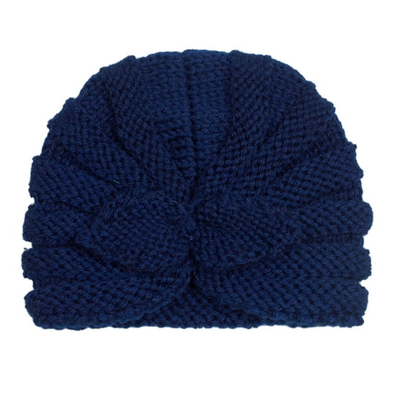 Xfvqtps Infant Turban Hat Knit Bowknot Solid Color Stretch Comfortable Warm Windproof Coldproof Fall Winter Soft Skull Cap Navy