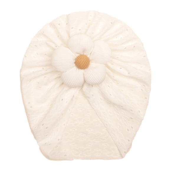 Xfvqtps Infant Turban Hat Knit Flower Cute Kawaii Stretch Comfortable Warm Windproof Coldproof Fall Soft Skull Cap White