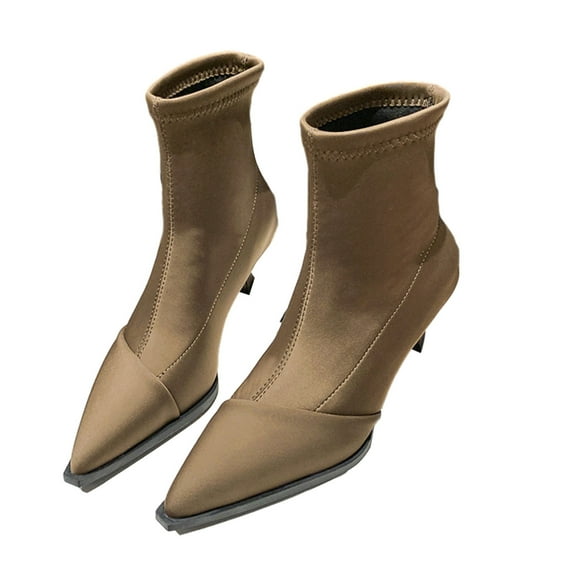 Xfvqtps Ladys Mid Calf Booties Simplicity Pointy Toe Splicing Together Retro Fashion Elegant High Heel Leather Shoes Heel High 5CM Army Green