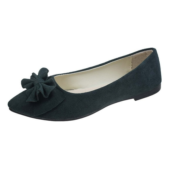 Xfvqtps Ladys Single Shoes Bowknot Suede Surface Pointy Toe Flat Bottom Soft Sole Fashion Work Casual Shoes Spring and Summer New Shallow Mouth Slip on Flat Shoes Green