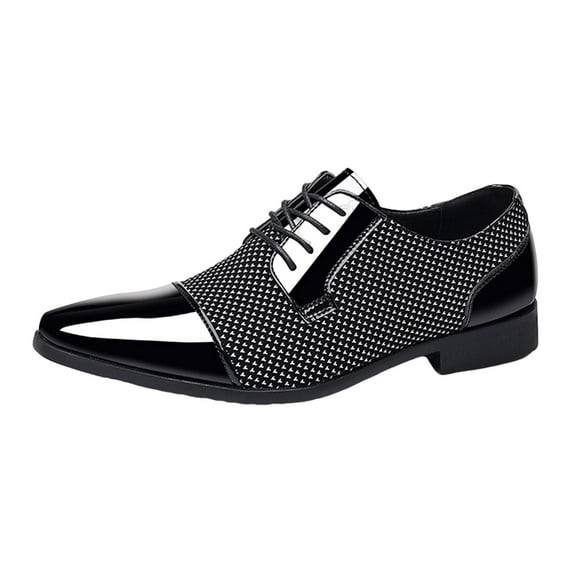 Xfvqtps Mens Dress Shoes British Style Splicing Together Lattice Pointy Toe Lace up Fashion Classic Formal Business Casual Comfy Patent Leather Shoes Gray