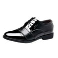 thumbnail image 1 of Xfvqtps Mens Dress Shoes British Style Splicing Together Pointy Toe Lace up Fashion Classic Formal Business Casual Comfy Patent Leather Shoes Black, 1 of 9