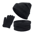 thumbnail image 1 of Xfvqtps Mens and Womens 3 Piece Sets Hat Scarf and Mittens Knitted Fleece Lining Solid Color Simplicity Windproof Coldproof Warm Fall Winter Beanie Scarf and Glove 3PCS Outfits Set Black, 1 of 4