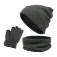 thumbnail image 1 of Xfvqtps Mens and Womens 3 Piece Sets Hat Scarf and Mittens Knitted Fleece Lining Solid Color Simplicity Windproof Coldproof Warm Fall Winter Beanie Scarf and Glove 3PCS Outfits Set Dark Gray, 1 of 4