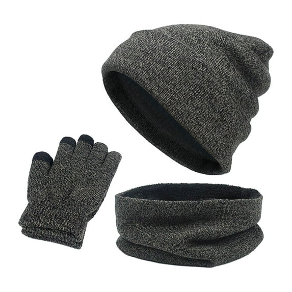 Xfvqtps Mens and Womens 3 Piece Sets Hat Scarf and Mittens Knitted Fleece Lining Solid Color Simplicity Windproof Coldproof Warm Fall Winter Beanie Scarf and Glove 3PCS Outfits Set Dark Gray