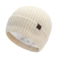 thumbnail image 1 of Xfvqtps Mens and Womens Beanie Vertical Stripes Knitting Fleece Lining Ear Protection Snowflake Label Stretch Soft Thickened Windproof Coldproof Warm Outdoor Winter Skull Cap Beige, 1 of 8