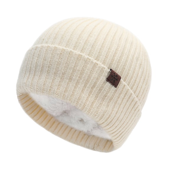 Xfvqtps Mens and Womens Beanie Vertical Stripes Knitting Fleece Lining Ear Protection Snowflake Label Stretch Soft Thickened Windproof Coldproof Warm Outdoor Winter Skull Cap Beige
