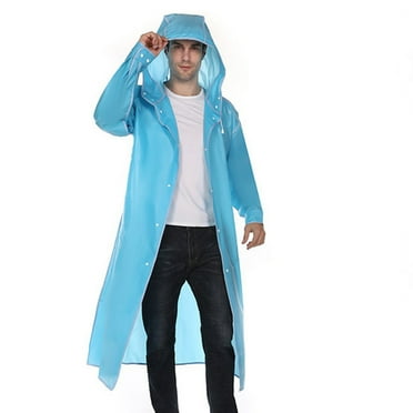 Xfvqtps Mens and Womens Raincoat with Hooded Long Colorful Edge Adjustable Drawstring Button Waterproof Cycling Outdoor Activities Rain Jackets Rain Poncho Blue