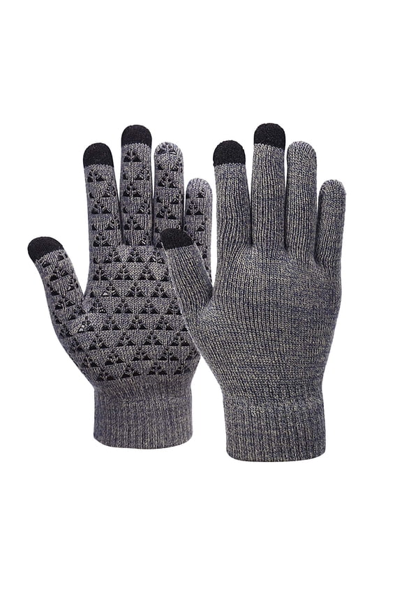 Mens and Womens Touchscreen Gloves with Anti Slip Adhesive Particles Solid Color Simplicity Knitting Touchscreen Thickened Windproof Warm Winter Mittens Gray